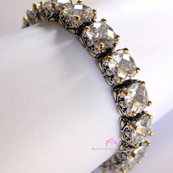 Two Tone Clear White CZ Chunky Tennis Throne Room Bracelet - Picture 1 of 2